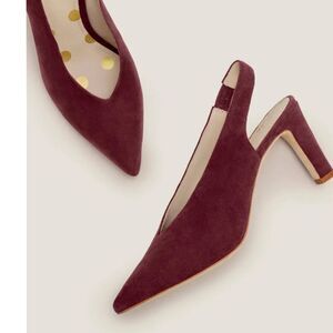 Boden Lena EY 38 Burgundy Suede Pointed Toe Slingback Heels